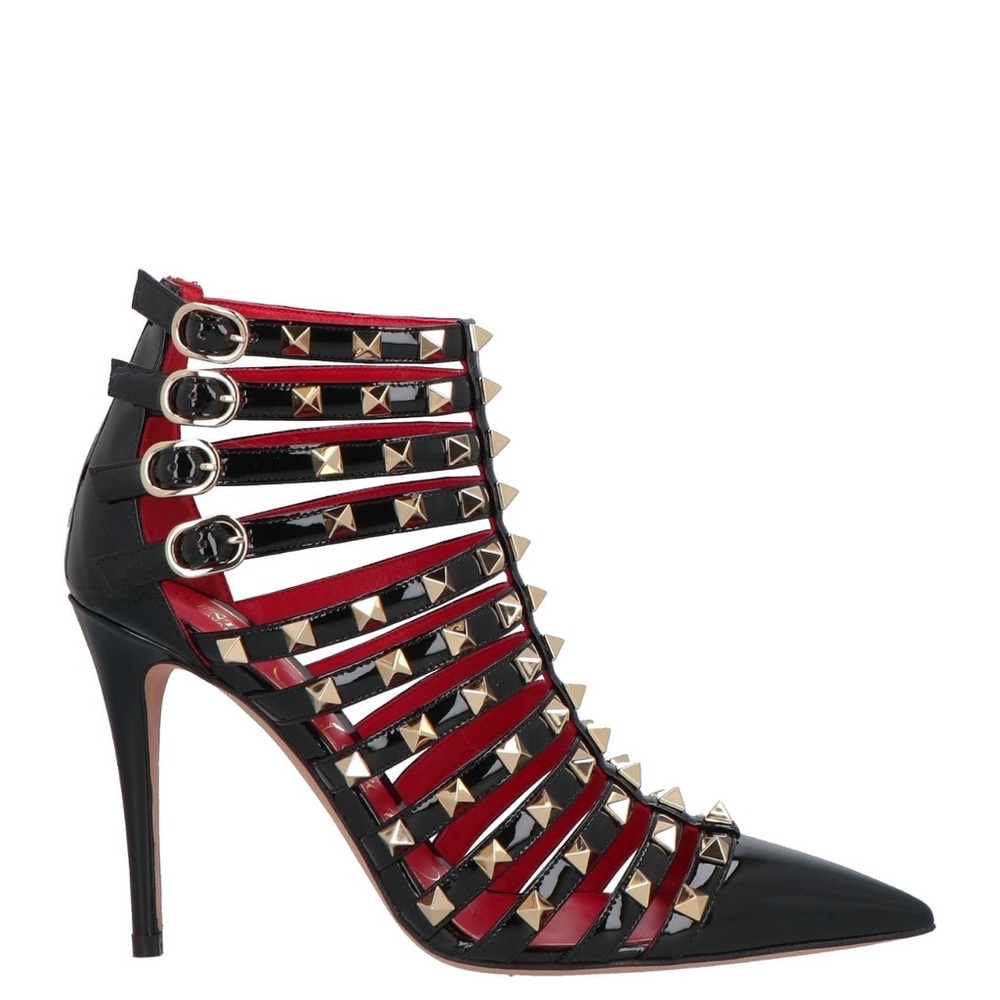 Valentino Garavani Studded Black and Red High Heel Ankle Boots